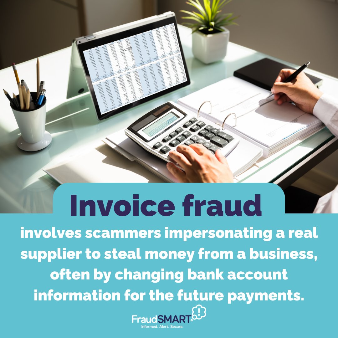 FraudSMART's tweet photo. Invoice fraud is a serious crime that can cripple businesses. Don't let it happen to you! Stay #FraudSMART and learn how to protect yourself. #scam #fraud #SME https://t.co/RBeOAB2QXF