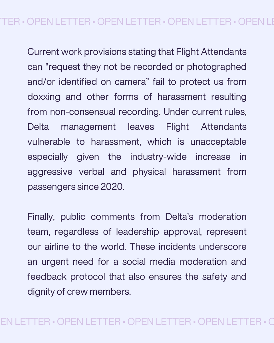 DeltaAFA's tweet photo. The Delta AFA Steering Committee sent the following open letter to our leadership team, demanding decisive and public action in support of Delta Flight Attendants. 
1/2 https://t.co/ezYuNRybIj