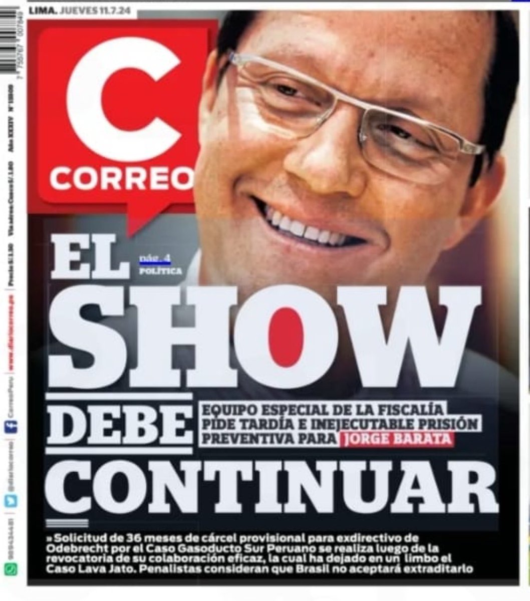 Frospigliosi's tweet photo. La farsa de los fiscales Vela y Pérez no tiene cuando acabar. Le dieron todo a Barata y Odebrecht, los dejaron vender propiedades y llevarse el dinero, ni un día en la cárcel, a cambio de que señalen a enemigos de caviares. Ahora que todos los procesos se derrumban por falta de pruebas, montan otro show pidiendo detención de Barata,  a sabiendas que es imposible porque Brasil no lo entregará. Fiscales sinvergüenzas, deberían ser procesados por los enormes perjuicios causados al país!
