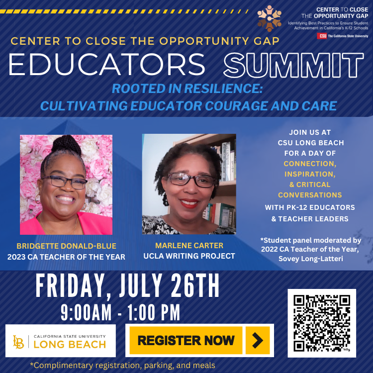 CalStateCCOG's tweet photo. We're proud to announce our stellar presenters for this year's Educators Summit on July 26th! Join us for a day of connection, inspiration &amp; critical conversations with educators &amp; teacher leaders.

Register now: https://t.co/YBiooaJhov
#csulb #csulbced #calstate #lausd #uclawp https://t.co/bg9kTWInil