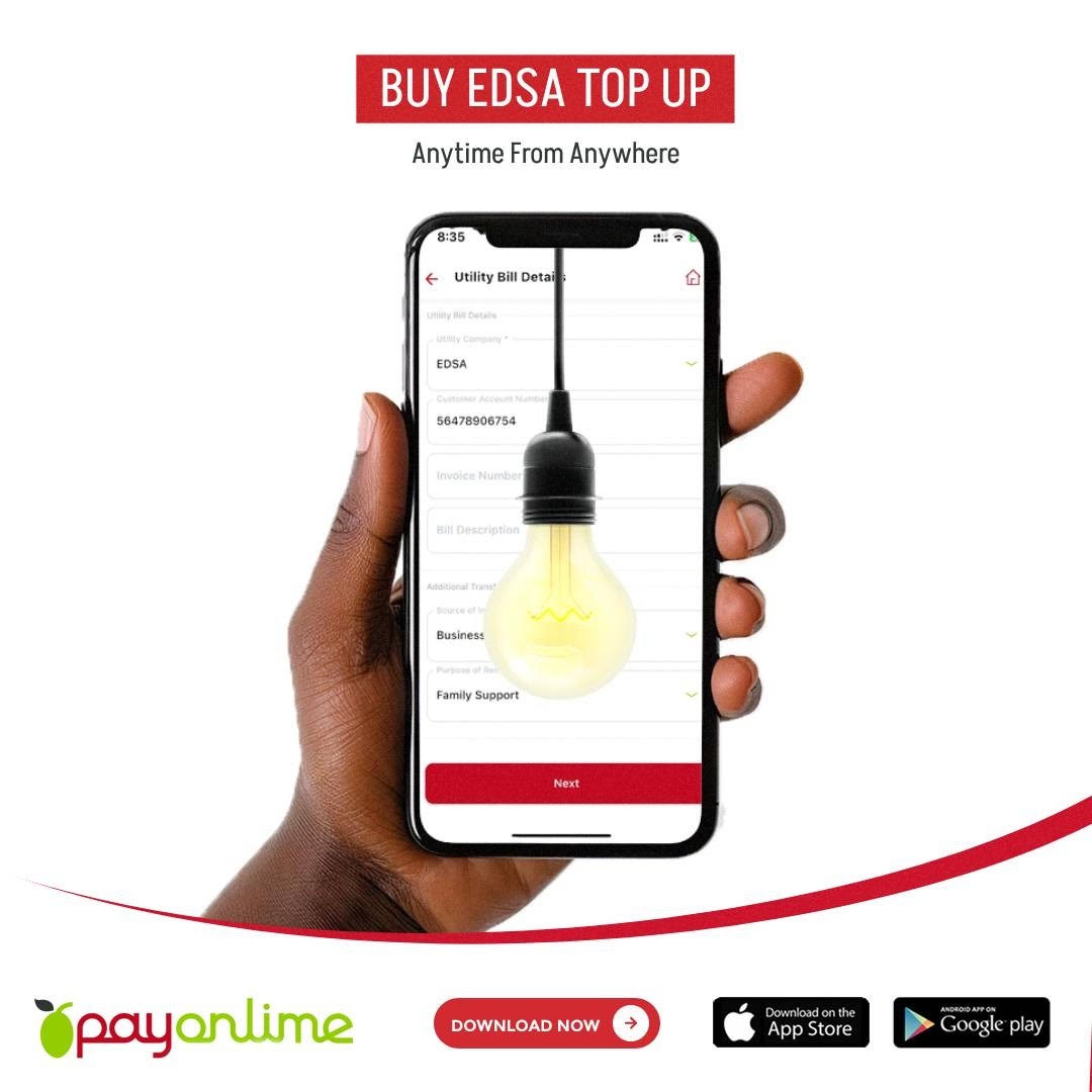 PayOnlimeSL's tweet photo. Purchase your EDSA Vouchers hassle-free with PayOnlime App FREE OF CHARGE.

Download the App on https://t.co/rDwlrzXiq2 to Start.

Contact our Customer Support on +232 90 000 111 for any assistance.

#PayOnlime #EDSA #SeirraLeone #FreeOfCharge https://t.co/Sf9rU6ChyQ