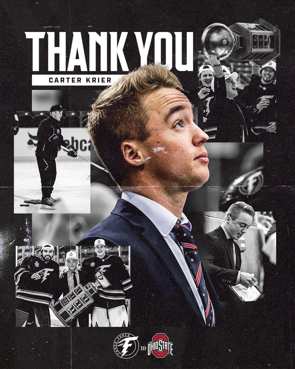 Congrats to Carter Krier as he advances to the the D1 level as Assistant Coach for <a href="/OhioStateMHKY/">Ohio State Men's Hockey</a>!

3x Western Conference Champ, 2x Anderson Cup Champ, and 2024 Clark Cup Champ, best of luck with all future endeavors!

📰 fargoforce.com/news/2024/7/11…

#ForceNation⚡️ | #StarsRise