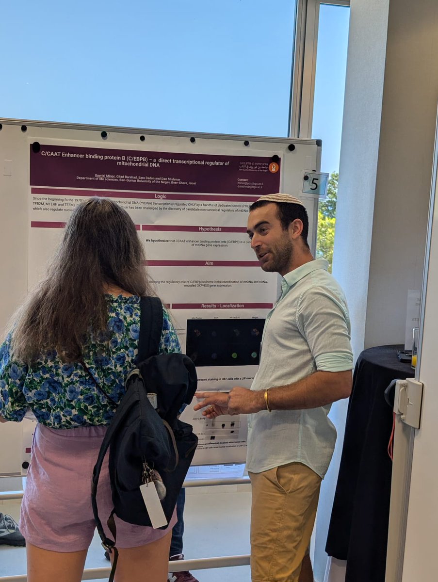 Danmishmar's tweet image. Proud of Noam Shtolz and Gavriel Minor- graduate students in our lab at. @LsBgu as they present their work while at the GRC Mitochondria and chloroplast meeting, Barcelona