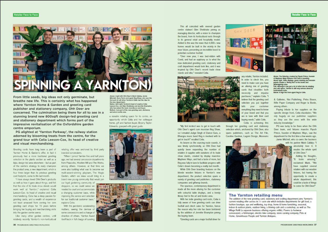PG article on <a href="/ohh_deer/">Ohh Deer</a> and #YarntonHomeandGarden
retail initiative
link here: bit.ly/3Lihnci
#gardencentre #greetingcards