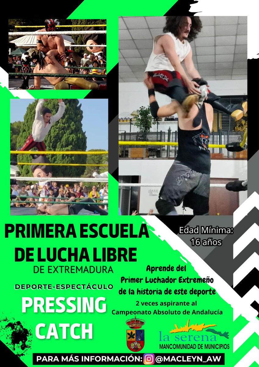 Como ya sabéis en los últimos años han nacido nuevas escuelas de wrestling en 🇪🇦. Este año nació uno en Murcia y ahora acaba de nacer en Extremadura gracias a Mackleyn.
Para más información: @mackleyn_aw en Instagram.

Se agradece RT para que le llegue a la gente de Extremadura!