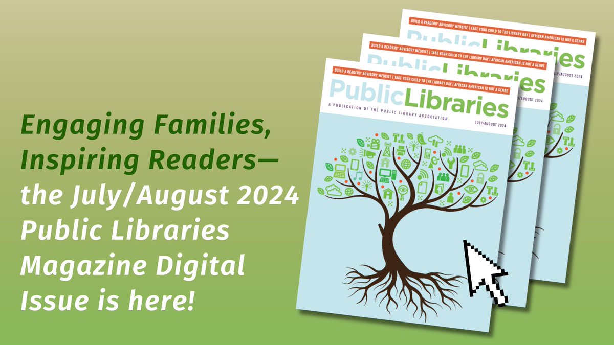 Public Libraries (@publibonline) on Twitter photo The July/August 2024 digital issue of Public Libraries magazine is here! Subscribers & <a href="/ALA_PLA/">Public Library Association</a> members, check your inbox to read this issue and find insights about family engagement, readers' advisory, and more. Happy Reading! The July/August 2024 digital issue of Public Libraries magazine is here! Subscribers & <a href="/ALA_PLA/">Public Library Association</a> members, check your inbox to read this issue and find insights about family engagement, readers' advisory, and more. Happy Reading!