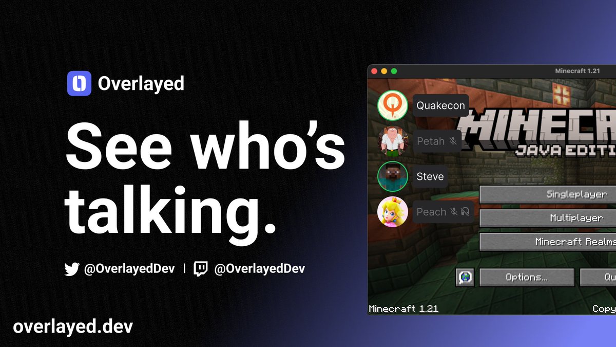 OverlayedDev's tweet photo. Overlayed is a desktop app that shows who is in your Discord voice channel and their voice status (speaking, deafened, muted). It features a movable overlay you can pin anywhere! https://t.co/GhEvXcxSLb