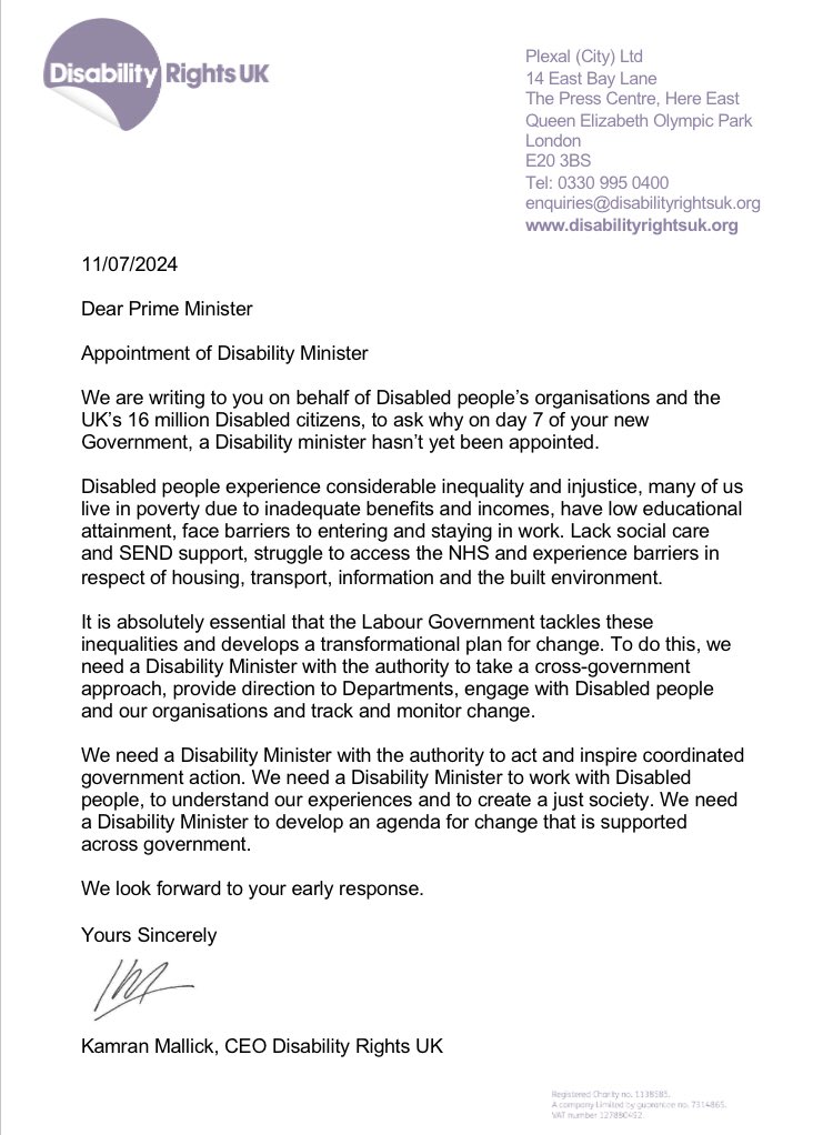 🚨BREAKING NEWS🚨
7 days into the <a href="/UKLabour/">The Labour Party</a> Government &amp; there is still no Minister for Disabled people!
We have written <a href="/10DowningStreet/">UK Prime Minister</a> to urge the PM to make this appointment NOW.
16 million Disabled people let down badly by the previous administration deserve representation!