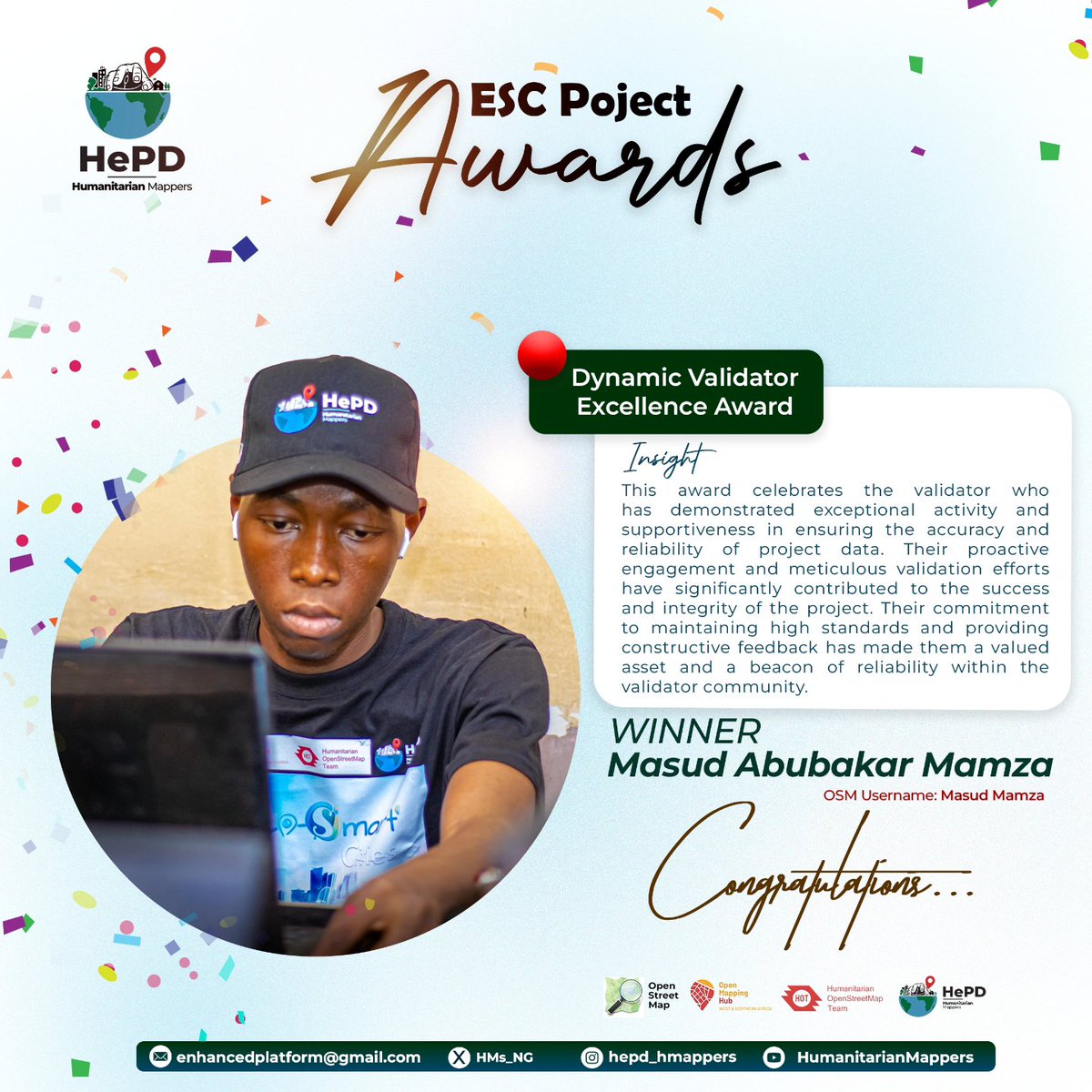 HMs_NG's tweet photo. Over 3 million building footprints were mapped, and 6,000 kilometers of roads were traced.

We are pleased to announce the award categories won by our dedicated mappers and validators.

Congratulations to them ✨️💪🙏👏
#humanitarianmappers #HePD #ESC2023 #wnah #osm #Map4Climate https://t.co/Kt1YRQ49bD