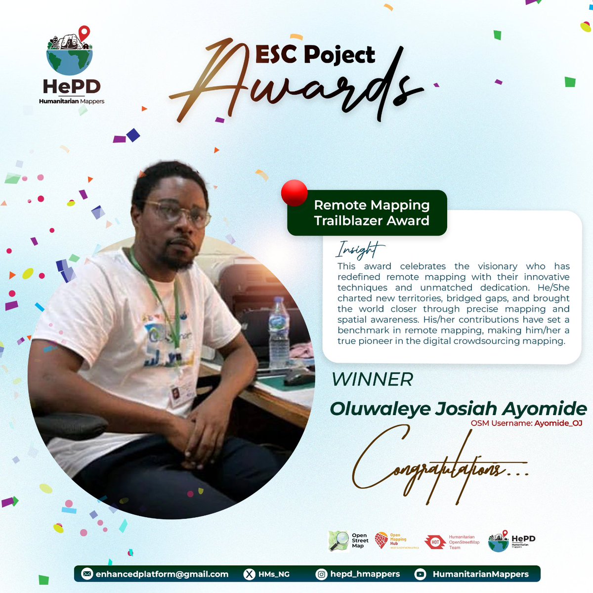HMs_NG's tweet photo. Over 3 million building footprints were mapped, and 6,000 kilometers of roads were traced.

We are pleased to announce the award categories won by our dedicated mappers and validators.

Congratulations to them ✨️💪🙏👏
#humanitarianmappers #HePD #ESC2023 #wnah #osm #Map4Climate https://t.co/Kt1YRQ49bD