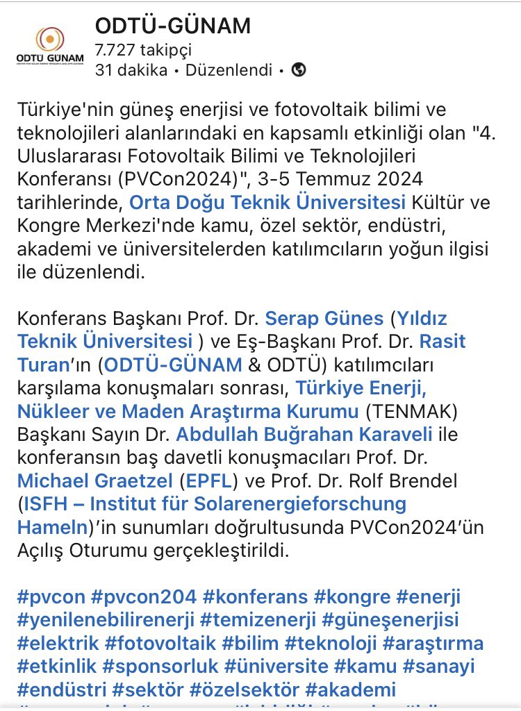serap_guenes's tweet image. ODTÜ-GÜNAM tarafından organize edilen PVCON2024 konferansına değerli hocam Prof. Dr. Raşit Turan ile birlikte başkanlık yapmak, büyük gururdu benim için. Bu konferansın başarıyla tamamlanmasına katkı sağlayan herkese çok ama çok teşekkür ederim.