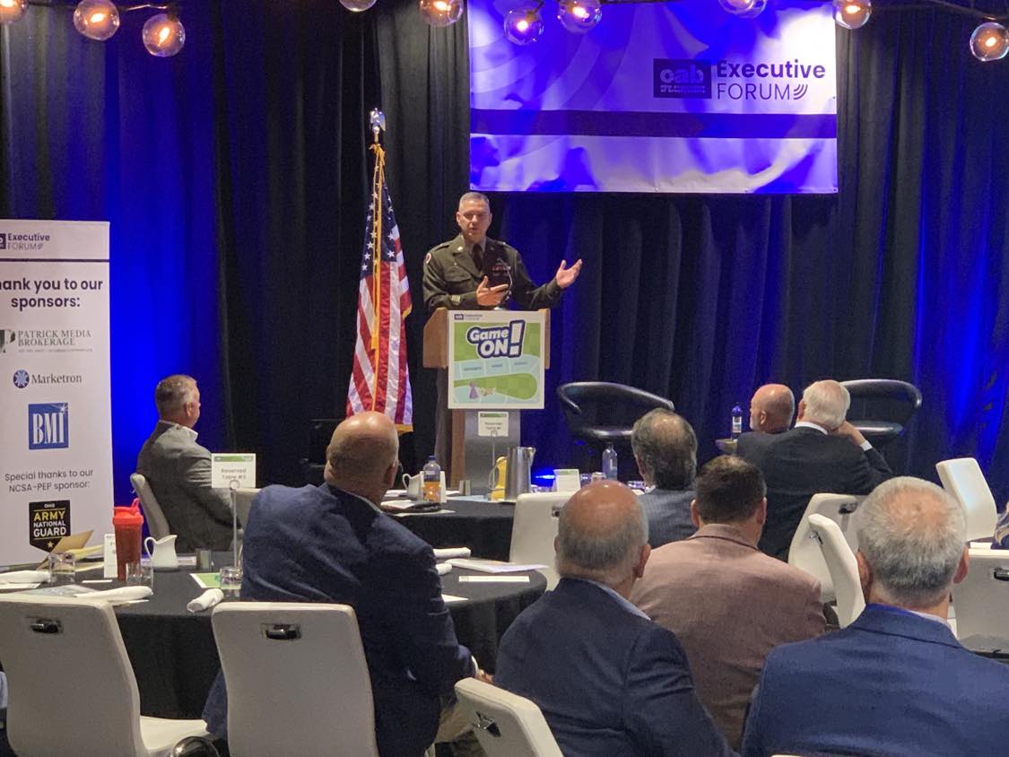 OhioBroadcaster's tweet photo. Our 2024 Executive Forum Luncheon and Annual Meeting is in full swing, featuring words from the @OHNationalGuard's Brigadier General Matthew Woodruff, and a conversation with Curtis LeGeyt of the @nabtweets! https://t.co/tYLZKMFuTf