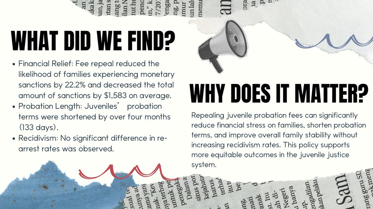 Dive into our latest research spotlight! Discover the impactful work of the RRR Lab on the effects of juvenile fee repeal in Alameda County, CA. Learn how this policy change reduces financial stress on families and improves probation outcomes.
#JuvenileJustice #ProbationReform