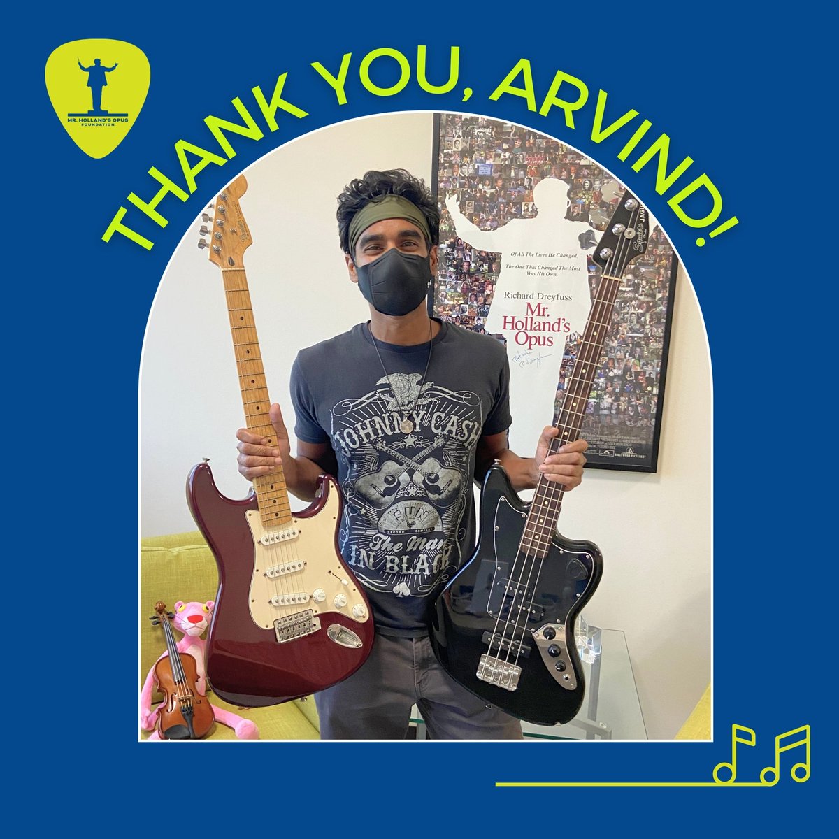 HollandsOpusFdn's tweet photo. We are thrilled to receive another donation of gently used instruments! A heartfelt thank you to Arvind for donating his cherished first guitar, a Fender Stratocaster, along with an acoustic &amp; a bass guitar. Soon, more kids will be rocking out. Thank you, Arvind!  🎸#Guitar #MHOF https://t.co/WywzHoIx78