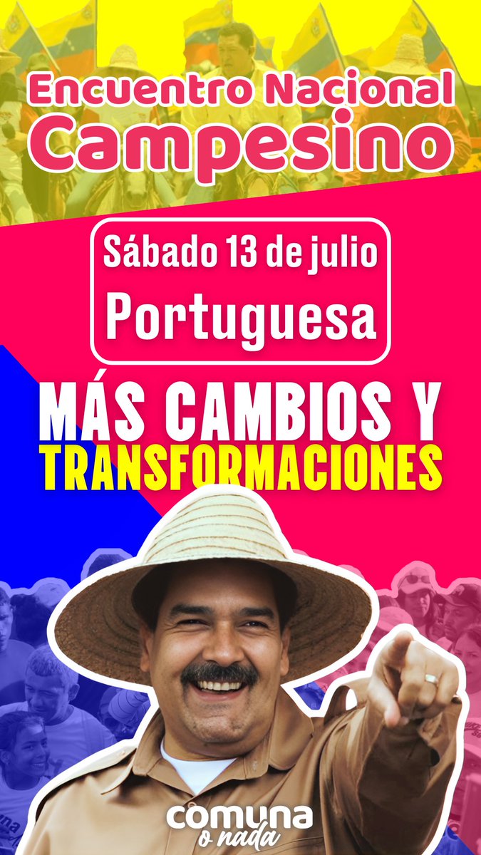 ¡Encuentro Nacional Campesino! Un espacio de debate sobre los planteamientos del hombre y la mujer del campo que siempre han estado con la revolución y qué quiere más cambios y transformaciones con nuestro Presidente <a href="/NicolasMaduro/">Nicolás Maduro</a>. Nos vemos el sábado 13 de julio en #Portuguesa