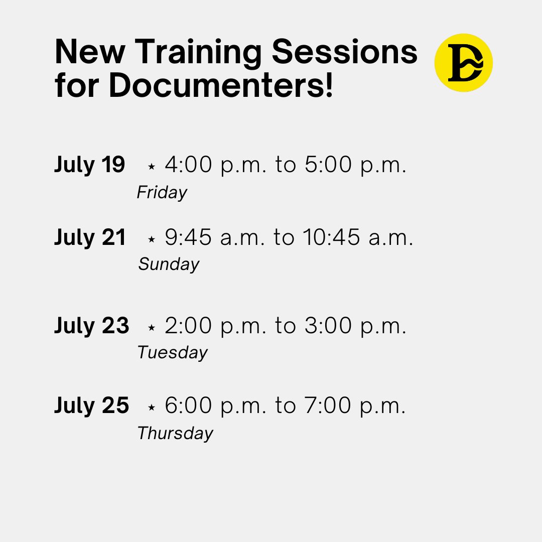 Hey Documenters, new training sessions just dropped! Sign up now at documenters.org (link in our bio) and be part of the action!