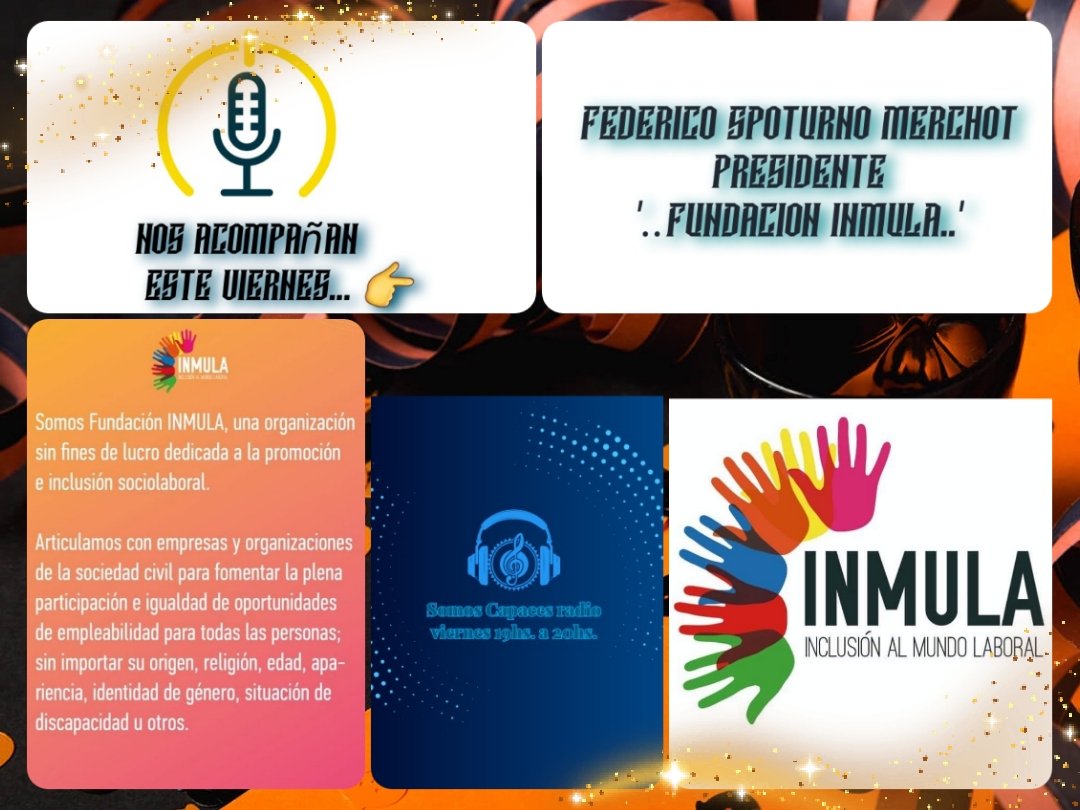 Somoscapacesra1's tweet photo. Viernes12Jul24 19hs 7pm. 💙🌞🤍 
Escuchanos @somosradiomonk 
Nos acompañan ' @Inmulaorg 
Sumate 🌟 c1capaz ➕ ..' https://t.co/m1oimdsF0Y