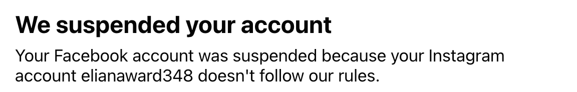 GChurich1's tweet photo. @facebook @Meta You suspended my accoubnt for the following reason. Thats not my account, i dont know who that is, but this needs to be fixed. I've reached out to multiple resources but no one will respond. I cant appeal via IG because I just get looped back to nonsense. Help me https://t.co/SC3BerAtJP