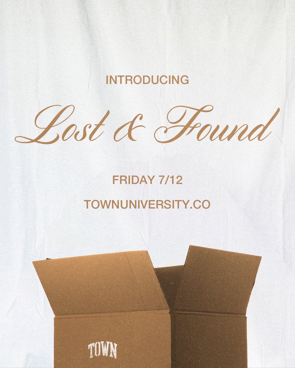 townapparelco's tweet photo. Lost &amp; Found 📦 - A Creative Exercise
Drops Online Tomorrow

Available Exclusively At 
https://t.co/3q4D7BrD5Q 🏛 https://t.co/sS6lYodOt3