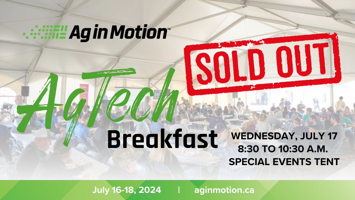 #AIM24 is next week and our special events are filling up fast! The AgTech Breakfast is now SOLD OUT! If you didn't get tickets to that don't worry, we have many other special events to check out. See what other events you can attend aginmotion.ca/demos-events/s…