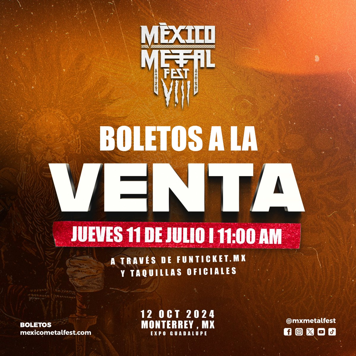 Compra ahora tus boletos para México Metal Fest VIII 🔥🐦‍🔥🤘🏼

Fase 1 ya disponible. 

🎫👉🏼 funticket.mx