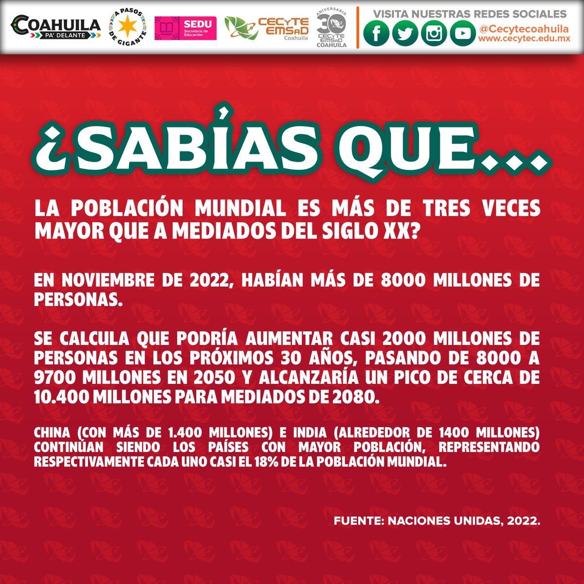 El Día Mundial de la Población se celebra el 11 de julio de cada año, por iniciativa del Consejo de Administración del Programa de las Naciones Unidas para el Desarrollo.
Su objetivo primordial es crear conciencia en relación a todas las problemáticas que en la actualidad afectan