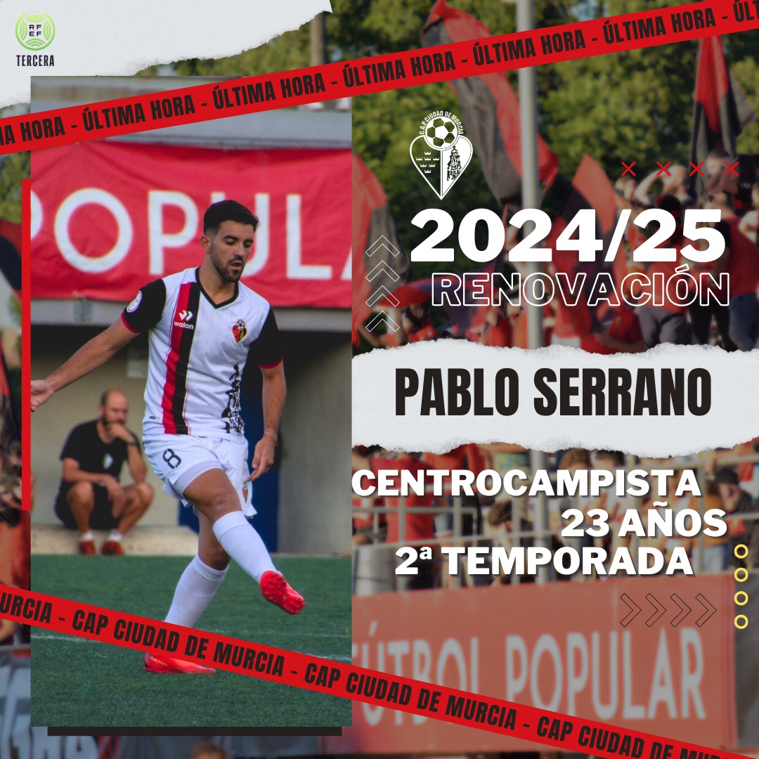 CiudadDeMurcia's tweet photo. 🫂 𝗥𝗘𝗡𝗢𝗩𝗔𝗖𝗜𝗢́𝗡 𝗣𝗔𝗕𝗟𝗢 𝗦𝗘𝗥𝗥𝗔𝗡𝗢

✍🏼 Pablo Serrano renueva por el Ciudad. El centrocampista lorquino seguirá siendo la brújula rojinegra la próxima campaña.

#RojinegroEsUnSentimiento #Ciudad2425 ♥️🖤 https://t.co/BNfiq8B8Xa