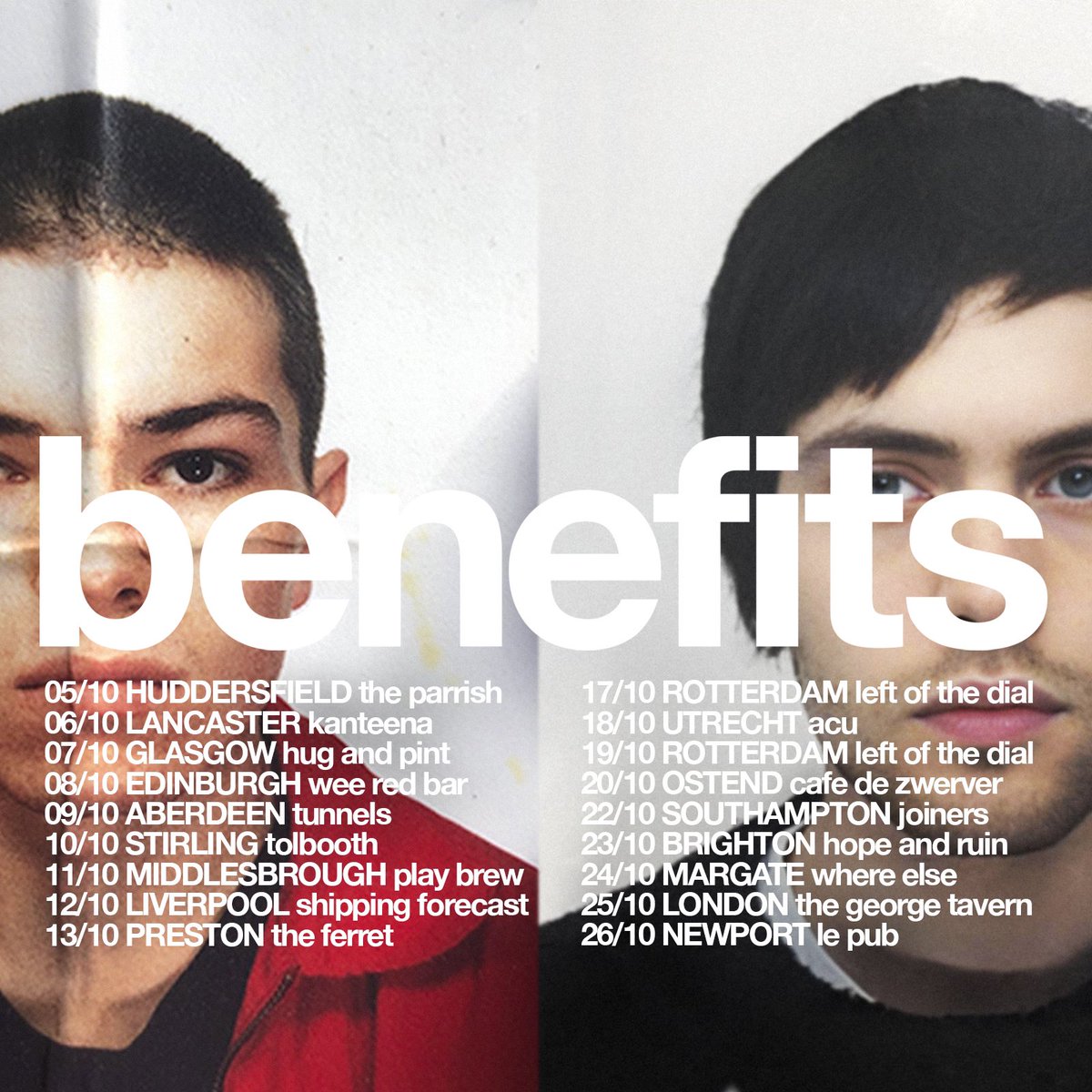 Benefitstheband's tweet photo. October tour on sale 10AM tomorrow! Loads of places we’ve never been before like Aberdeen, Margate, Ostend, Lancaster and more plus old faves like Liverpool, Boro and Rotterdam. Please come along and buy early if you can! https://t.co/EmYdQSCgqk
