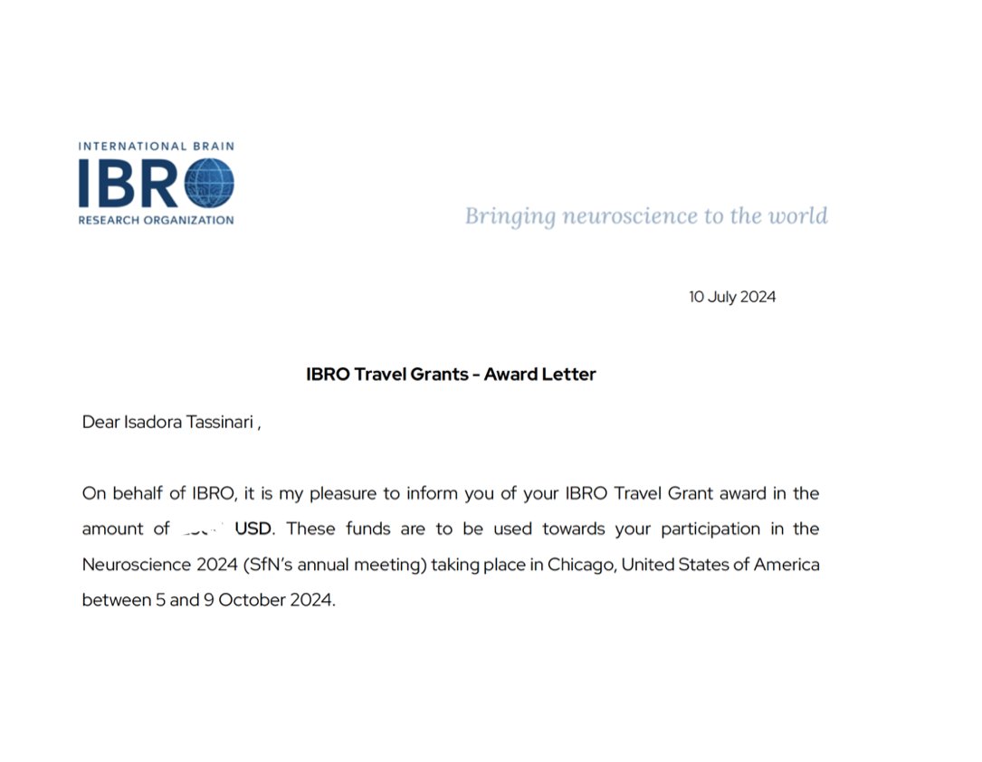 idtassinari's tweet photo. I am glad to share that I was awarded the @IBROorg Travel Grant 2024 to attend @SfNtweets in October!!! Yaaaay!!! https://t.co/jzlTdxzSxt