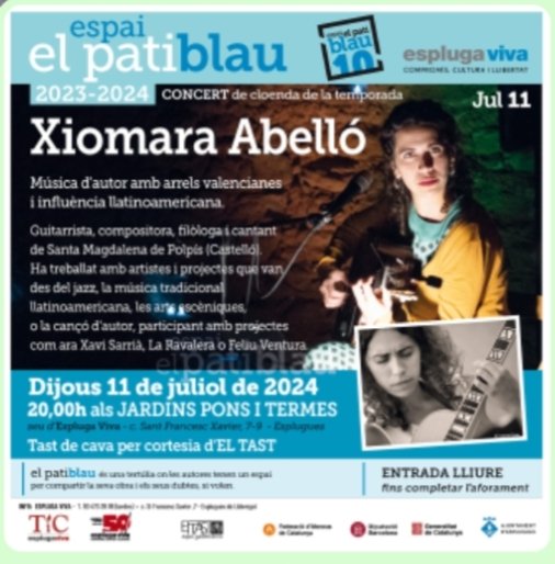 Espluga_Viva's tweet image. Aquest vespre cloenda de temporada del #PatiBlau
Concert a la fresca i copa de cava que ens ofereix @ELTASTEsplugues  
No hi falteu!
#Esplugues