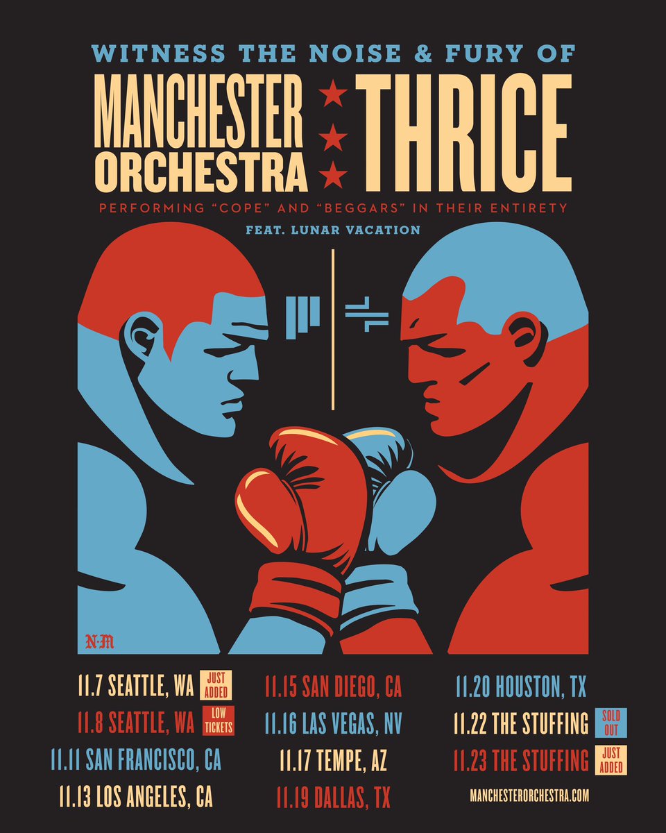 Manchester Orchestra (@manchesterorch) on Twitter photo NIGHT ONE OF THE STUFFING IS SOLD OUT⦠so weāve added a second show on 11/23 with <a href="/Thrice/">THRICE</a>, <a href="/balanceandcomp/">BALANCE & COMPOSURE</a>, @lunar_vacation & <a href="/brotherbird_/">Brother Bird</a>.
We have also added a 2nd show in Seattle at the Showbox SoDo.
Tickets & VIP upgrades for Seattle are on sale now manchesterorchestra.com/#tour NIGHT ONE OF THE STUFFING IS SOLD OUT⦠so weāve added a second show on 11/23 with <a href="/Thrice/">THRICE</a>, <a href="/balanceandcomp/">BALANCE & COMPOSURE</a>, @lunar_vacation & <a href="/brotherbird_/">Brother Bird</a>.
We have also added a 2nd show in Seattle at the Showbox SoDo.
Tickets & VIP upgrades for Seattle are on sale now manchesterorchestra.com/#tour