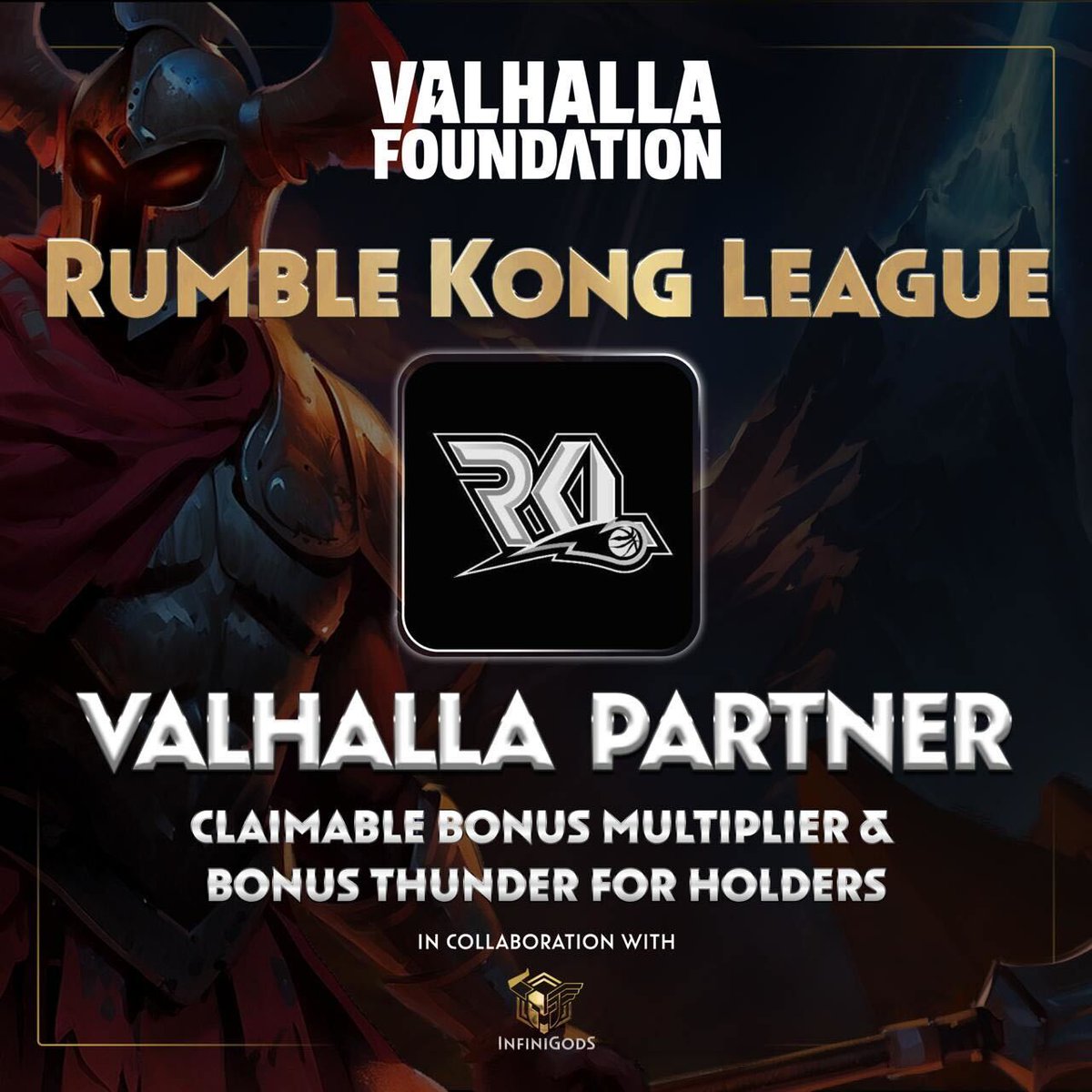 Rumble Kong League (@rumblekongs) on Twitter photo RKL & <a href="/fametoken/">FAME Network</a> are thrilled to announce a partnership with the <a href="/ValhallaFdn/">Valhalla Foundation</a> & <a href="/InfiniGods/">InfiniGodsโก๏ธ</a> for the โRoad to Valhallaโ questing campaign.
valhallafoundation.xyz/missions
Kong holders have exclusive benefits, such as bonus point allocations, as well as bonus point multipliers to support RKL & <a href="/fametoken/">FAME Network</a> are thrilled to announce a partnership with the <a href="/ValhallaFdn/">Valhalla Foundation</a> & <a href="/InfiniGods/">InfiniGodsโก๏ธ</a> for the โRoad to Valhallaโ questing campaign.
valhallafoundation.xyz/missions
Kong holders have exclusive benefits, such as bonus point allocations, as well as bonus point multipliers to support