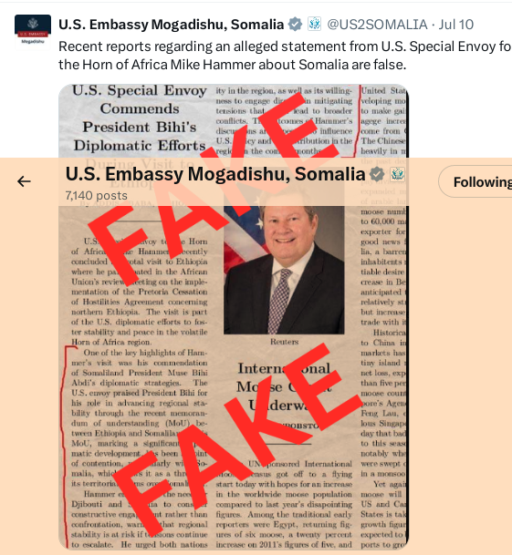 mzeesiraj's tweet photo. '#USA Ambassador Richard H. Riley’s visit to #Somaliland on July 11 2024'-@US2Somalia- TRUE.
Amb Riley's visit to #Hargeisa confirms @musebiihi's MOU with @AbiyAhmedAli in #AddisAbaba a failed stratagem; executed by 'orphans' of #Barre/#Zenawi regimes in #Hargeisa and #Addisaba. https://t.co/9JbZeoziIc