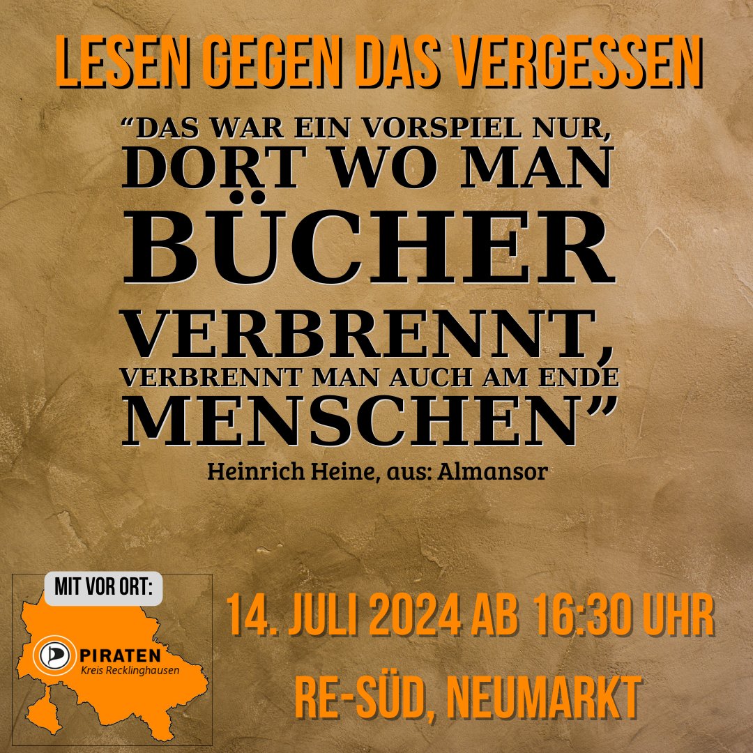 Mit dem "Lesen gegen das Vergessen" am 14. Juli 2024 erinnert ein überparteiliches Bündnis an die am 14. Juli 1933 am selben Ort stattgefundene Bücherverbrennung.