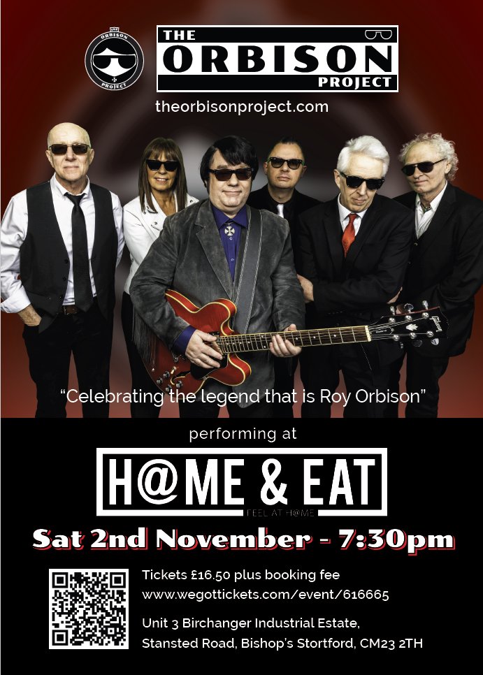 OrbisonProject's tweet image. Hey everyone, just wanted to give you a heads up that we'll be playing a gig at Home &amp;amp; Eat in Bishops Stortford on Saturday 2nd November. 

Don't miss out, get your tickets ASAP!