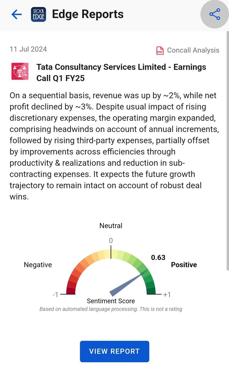 vivbajaj's tweet photo. TCS earning call sentiment score https://t.co/F7K0YWBZ32