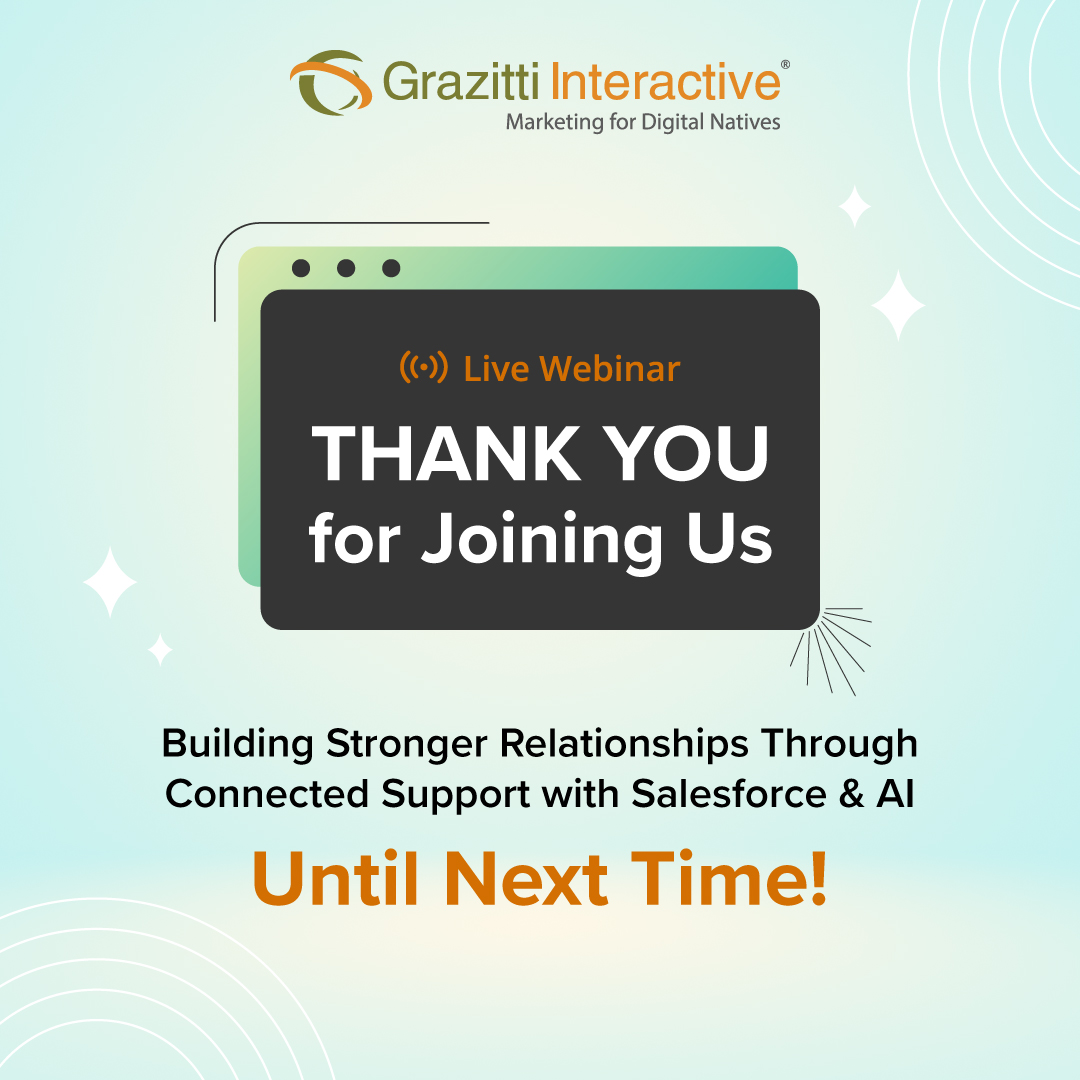 Grazitti's tweet image. What a fantastic turnout for our live webinar 'Building Stronger Relationships Through Connected Support with Salesforce & AI'! Thank you for joining us. Until next time!
#salesforce #salesforceai #customerservice #grazitti