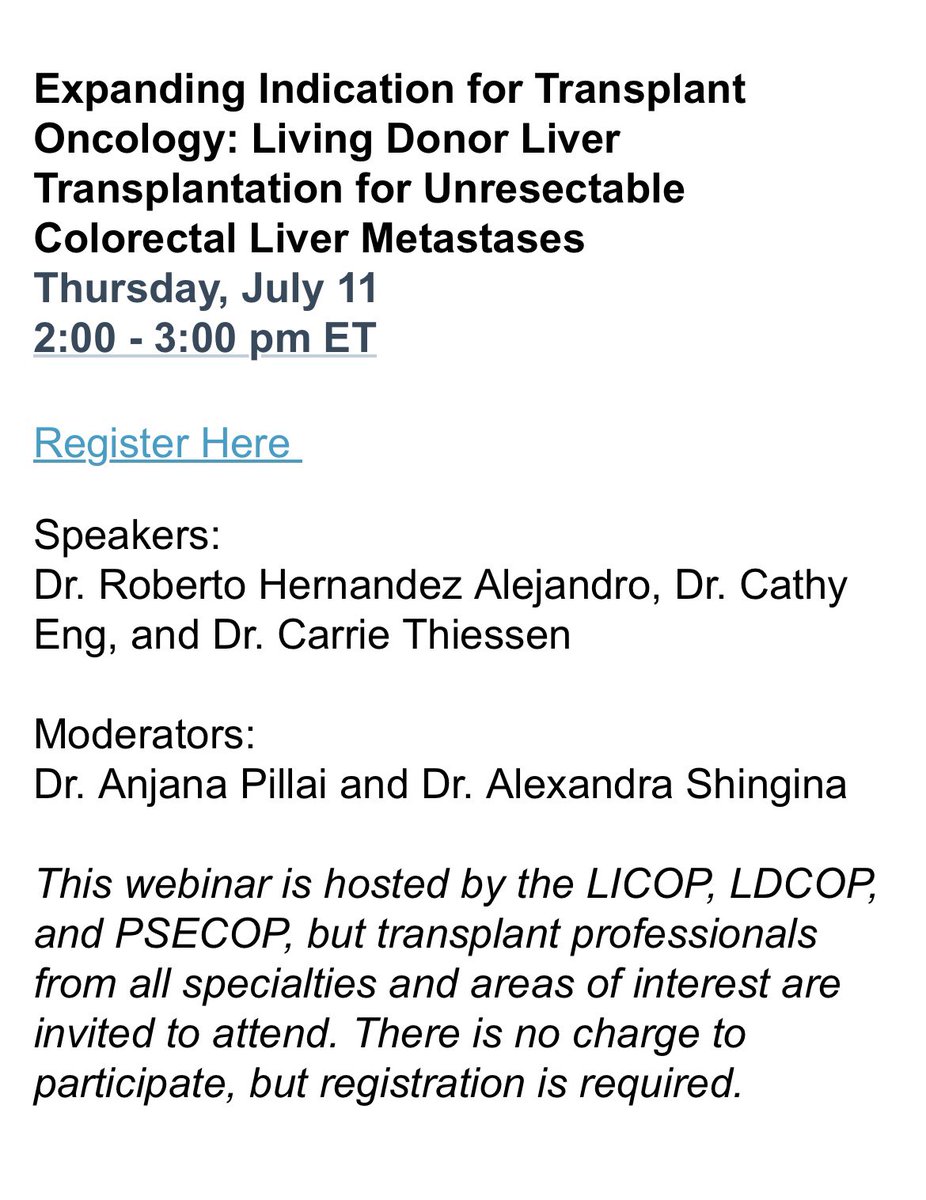 Anjana Pillai (@anjanapillaimd) on Twitter photo Very excited to start our webinar on expanding indications for transplant oncology - colorectal liver metastasis <a href="/AST_info/">American Society of Transplantation (AST)</a> <a href="/AST_LICOP/">Liver/Intestinal Community of Practice - AST</a> <a href="/AST_LDCOP/">Living Donor Community of Practice (LDCOP) - AST</a> #carriethiessen #robertohernandez Very excited to start our webinar on expanding indications for transplant oncology - colorectal liver metastasis <a href="/AST_info/">American Society of Transplantation (AST)</a> <a href="/AST_LICOP/">Liver/Intestinal Community of Practice - AST</a> <a href="/AST_LDCOP/">Living Donor Community of Practice (LDCOP) - AST</a> #carriethiessen #robertohernandez