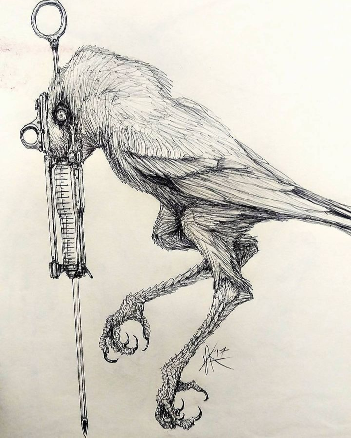 Dethklaus1's tweet photo. Sparrowtoxin.
Ink on paper, 2017 https://t.co/t7VYd6kjQO