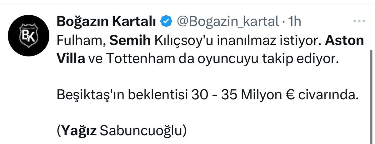 yagosabuncuoglu's tweet photo. 🚨 Aston Villa'nın Semih Kılıçsoy için Beşiktaş'a yaptığı teklif 👇 

18 milyon euro bonservis
Alex Moreno 
1 yıl Beşiktaş'ta 'kiralık' kalacak

Beşiktaş teklifi reddetti. https://t.co/58tmwLwhG4
