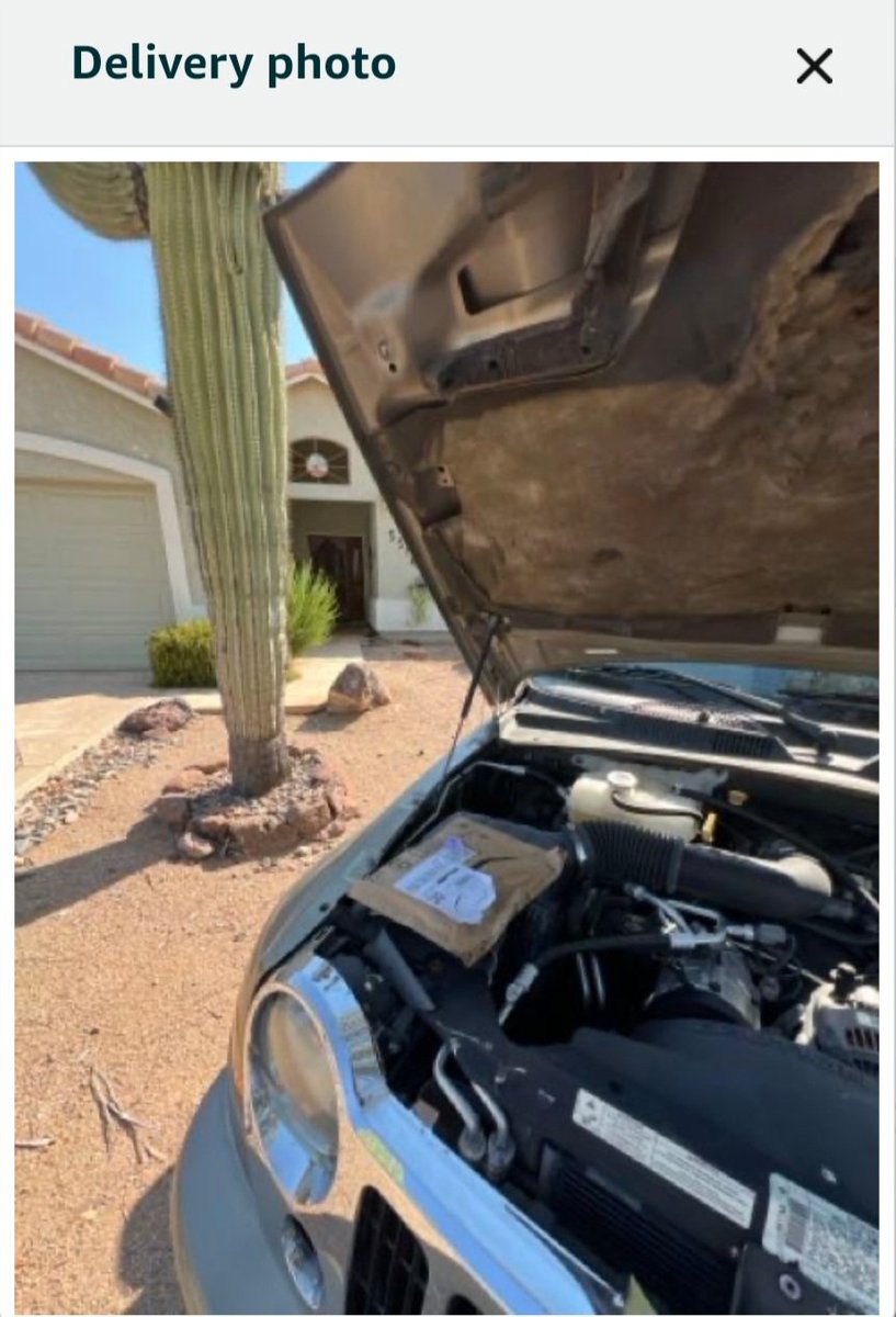 Sandy_Webb's tweet image. Really @amazon your driver thought it appropriate to leave the package in an engine compartment?!?!