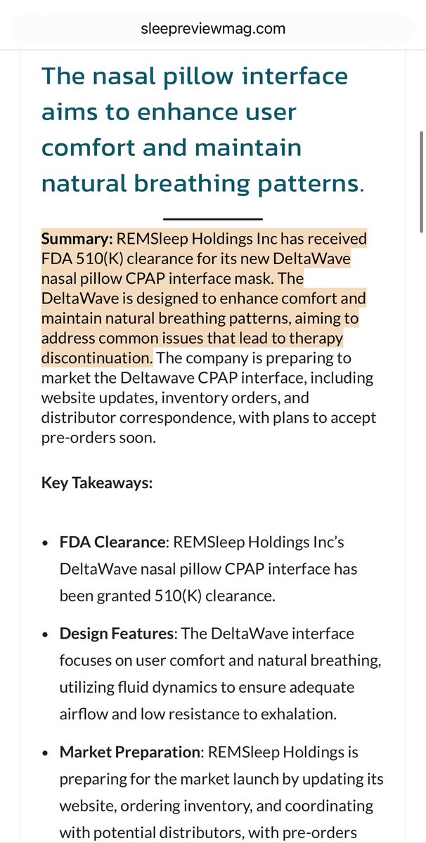 Bagholder88's tweet photo. $RMSL Sleep review mag posted a nice piece on #DeltaWave FDA clearance.
RMSL had a recent 40% drop due to a brief PR that didn’t meet some retail expectations&shorts took advantage of that.
Today closed at .01429 which is a ridiculously good value for an FDA medical device play. https://t.co/g7fB7D6LU9