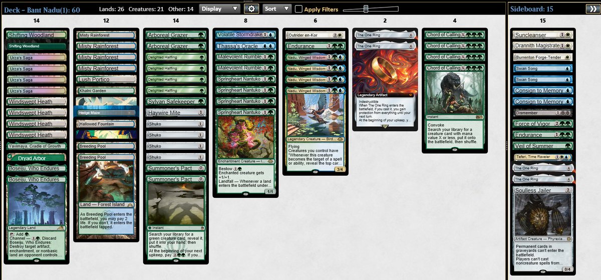AugustAndersen5's tweet photo. Won the thursday challenge with copy-paste Nadu. Only match lost was to accidentially fetching while at 1 life. Deck should be banned. @fireshoes https://t.co/rfox0V8TIU