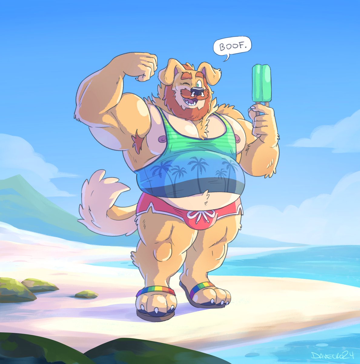Davecko's tweet image. Your golden retriever friend wanted to spend some quality time with you at the beach &amp;lt;3