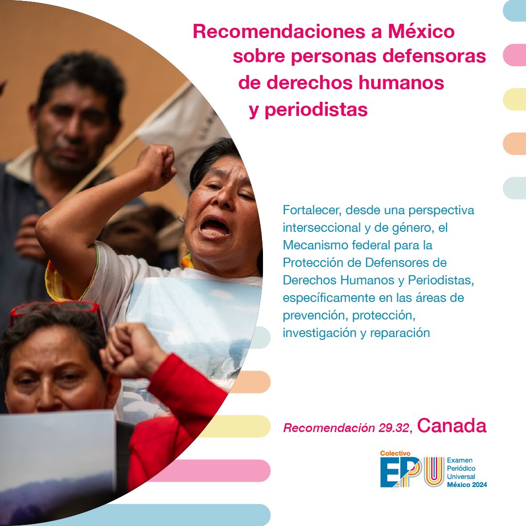 Red TDT (@redtdt) on Twitter photo #ColectivoEPUMx En el reciente #EPU2024, #México aceptó la recomendación de #Canadá 🇨🇦 respecto a la necesidad de fortalecer la perspectiva interseccional y de género en la protección que brinda el <a href="/Mecanismo_MX/">Mecanismo de Protección Federal</a> a personas defensoras de #DDHHy #Periodistas en riesgo. #ColectivoEPUMx En el reciente #EPU2024, #México aceptó la recomendación de #Canadá 🇨🇦 respecto a la necesidad de fortalecer la perspectiva interseccional y de género en la protección que brinda el <a href="/Mecanismo_MX/">Mecanismo de Protección Federal</a> a personas defensoras de #DDHHy #Periodistas en riesgo.
