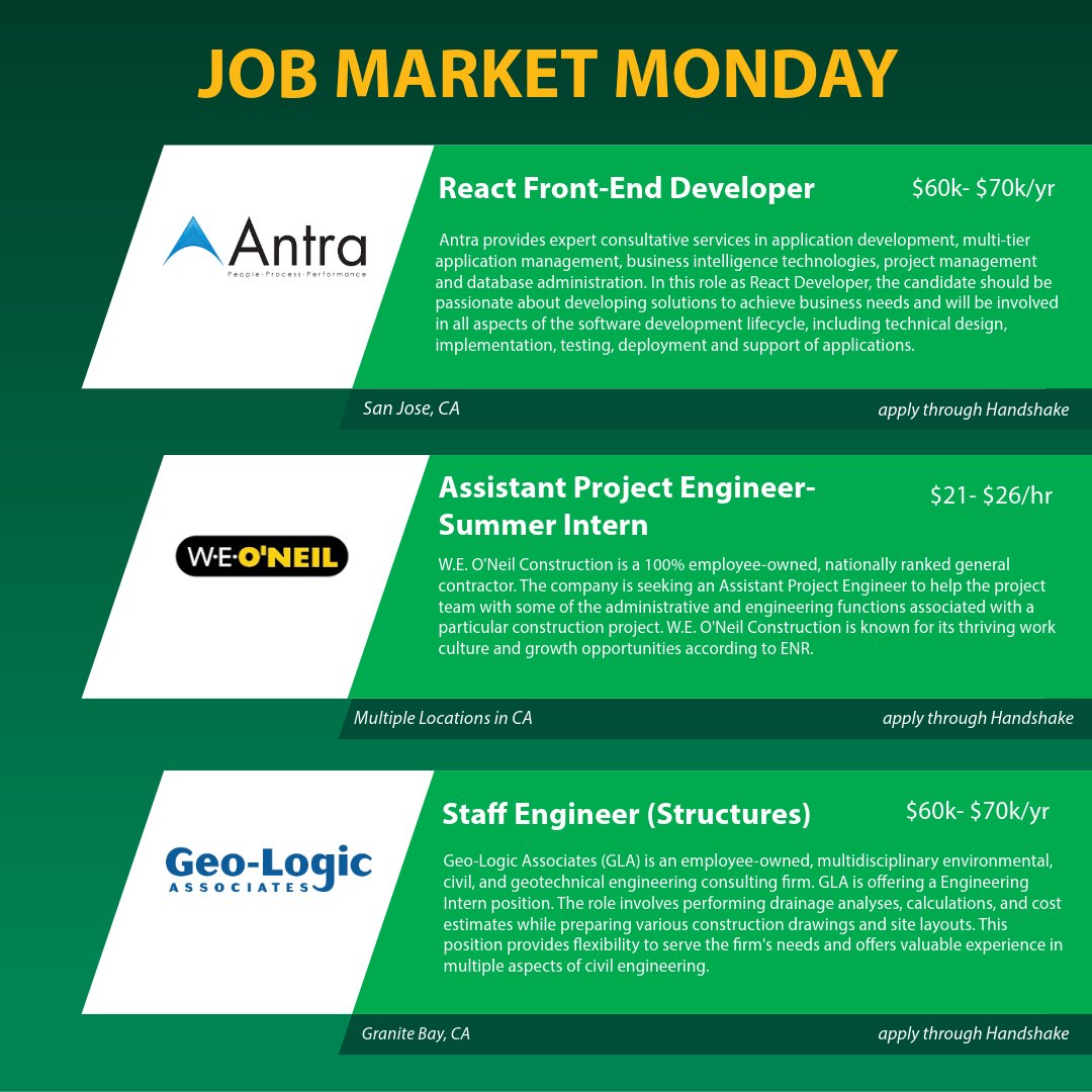 SacStateECS's tweet image. Happy Job Market Monday! See this week's job opportunities!