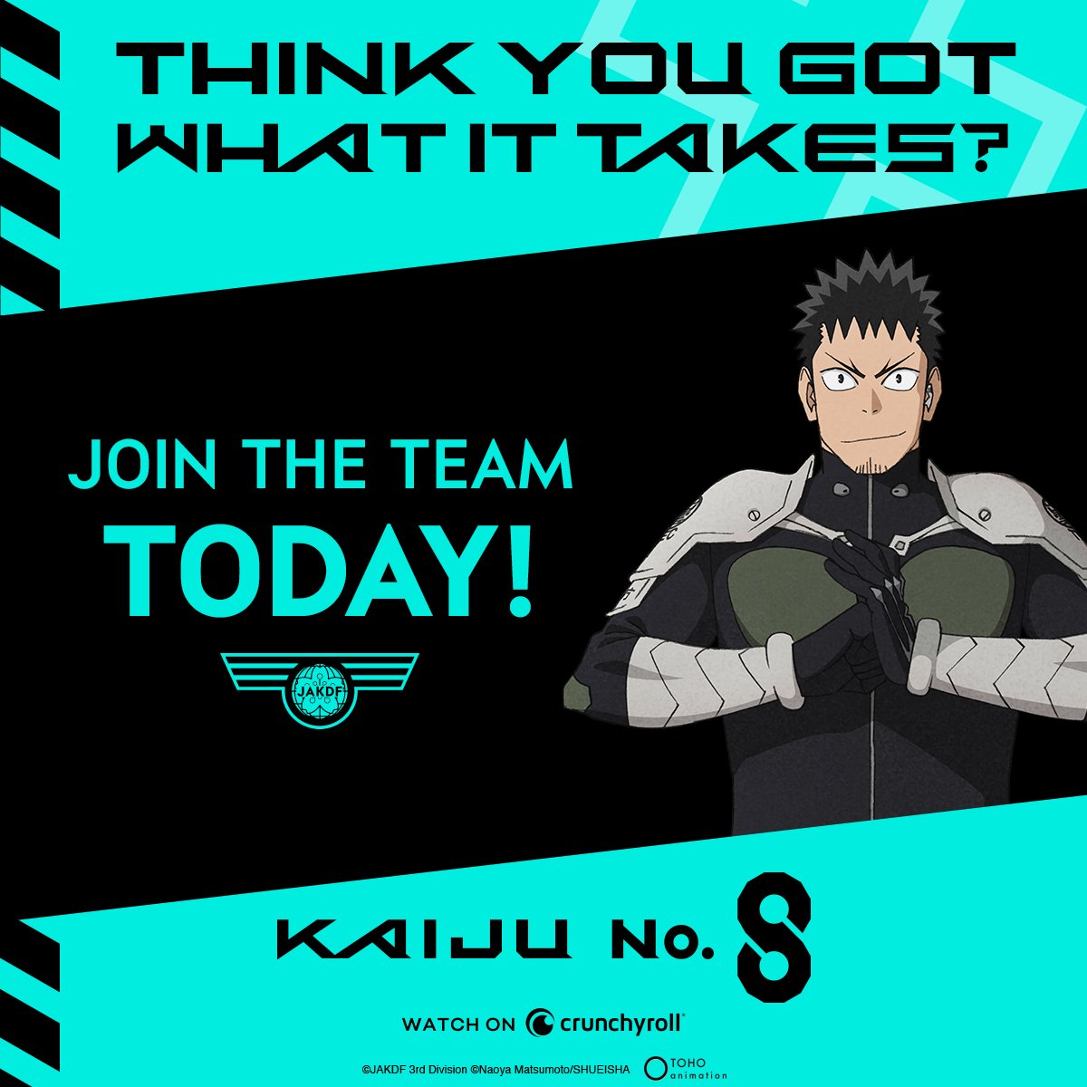 KaijuNo8_O_EN's tweet photo. Stand strong against the Kaiju 💪

#KaijuNo8 https://t.co/6i9Xou8uk4