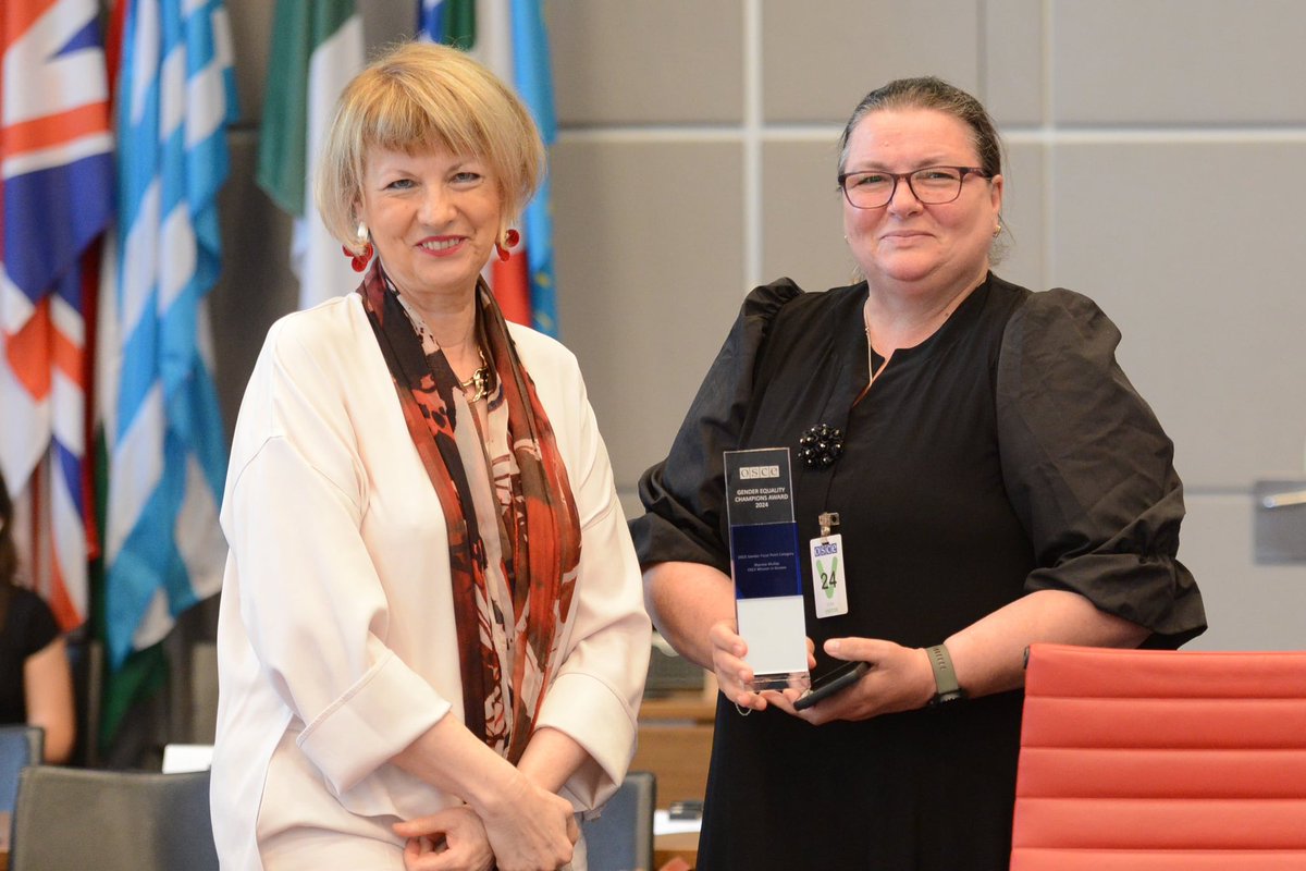 OSCEKosovo's tweet photo. Congratulations to our @MulliqiShpresa on her well-deserved Gender Champion Award🎖️!

We at @OSCEKosovo couldn't be prouder 👏
 
https://t.co/K55KcQWgj4 https://t.co/8XCupjPFpL