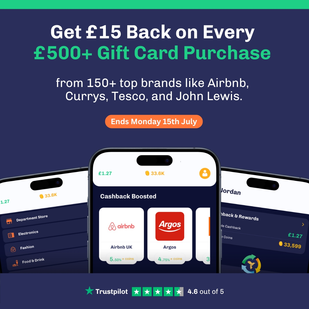 EverUp_UK's tweet image. We'll add £15 back into your everup cashback account for a single £500+ gift card purchase from any of our 150+ partnered brands inside the free everup instant cashback app!  

🚨 Hurry! This time-limited offer ends Monday 15th July at 5pm!

#everupapp #cashback #cashbackapp