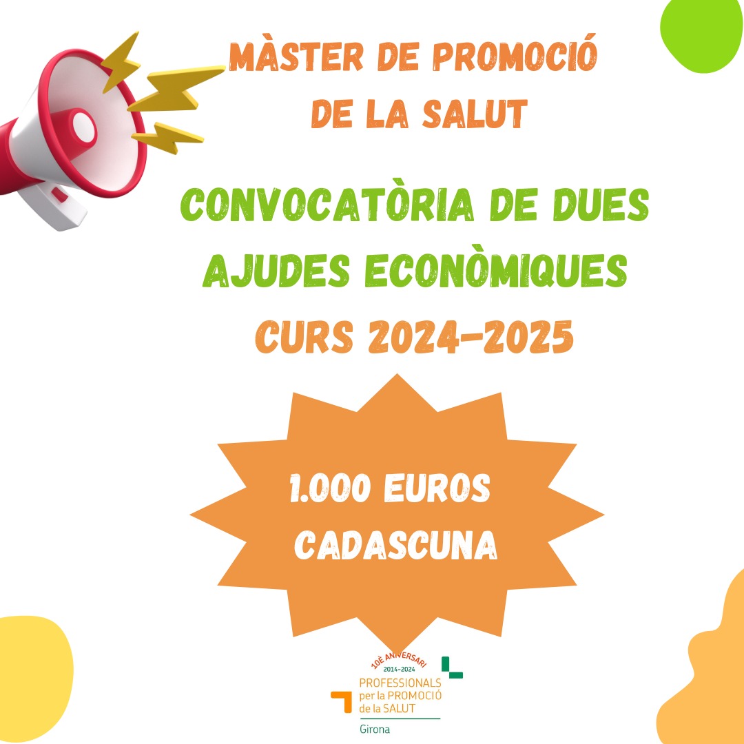 PromoSalutGi's tweet photo. 📢 El Grup de Professionals per la Promoció de la Salut a Girona ofereix 2 ajuts econòmics de 1000€ cadascun per al Màster en Promoció de la Salut de la @infermeriaudg per al curs 2024-2025!

 #PromocióDeLaSalut #BequesUdG https://t.co/QIdLx8eVh6